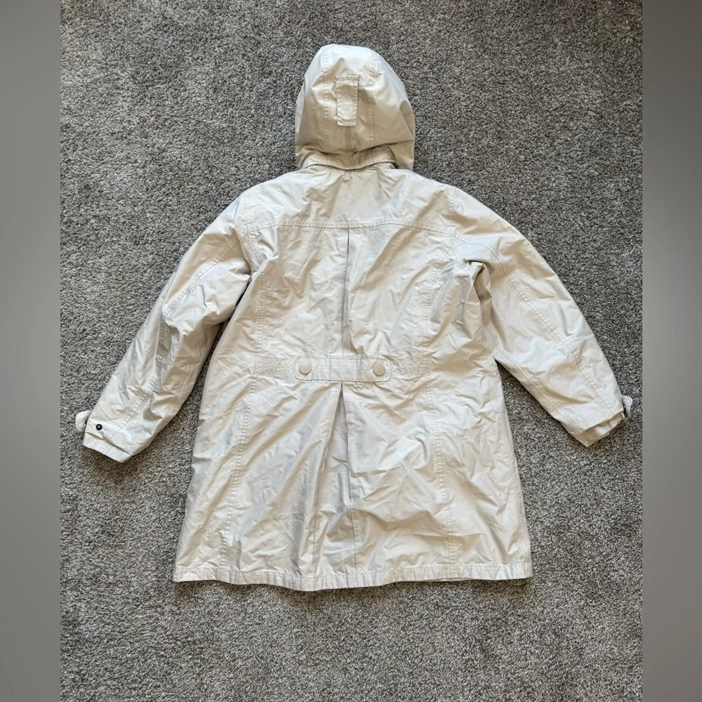 LL Bean Jacket Womens L Beige Trench Hooded Zip Pocket Snap Outdoor *flawed - Picture 3 of 12